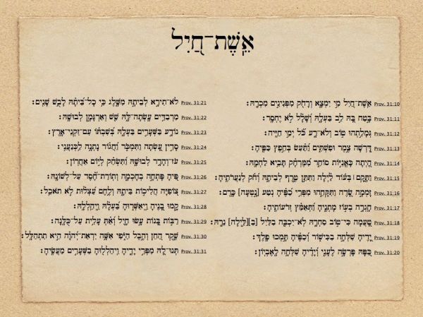 The complete Hebrew text of Pr. 31:10-32